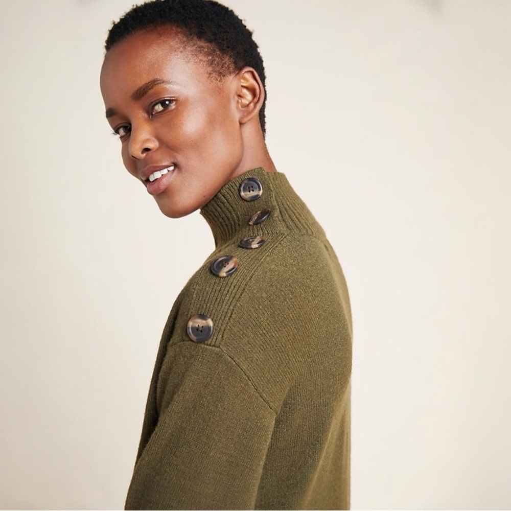 Anthropologie Margarita Tunic Sweater Moss Green Mock Neck Button Shoulder NWT M - Picture 16 of 16